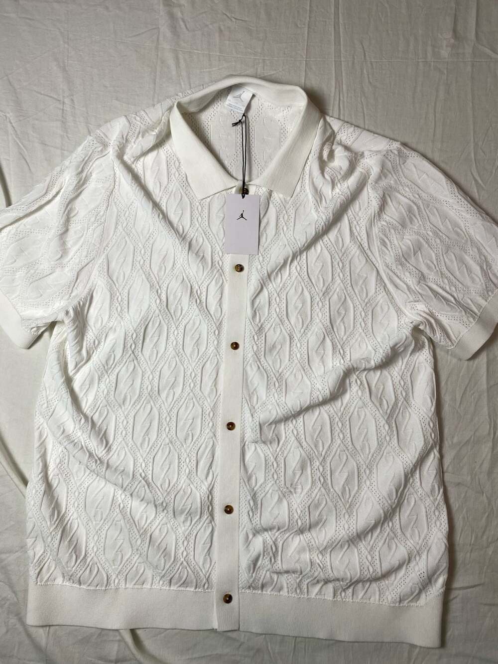 Jordan Knit Short Sleeve Button Front Polo Shirt White XXL (1379)